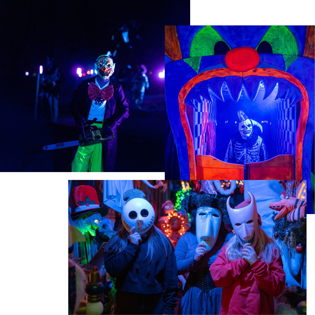 A collage of people is costumes.