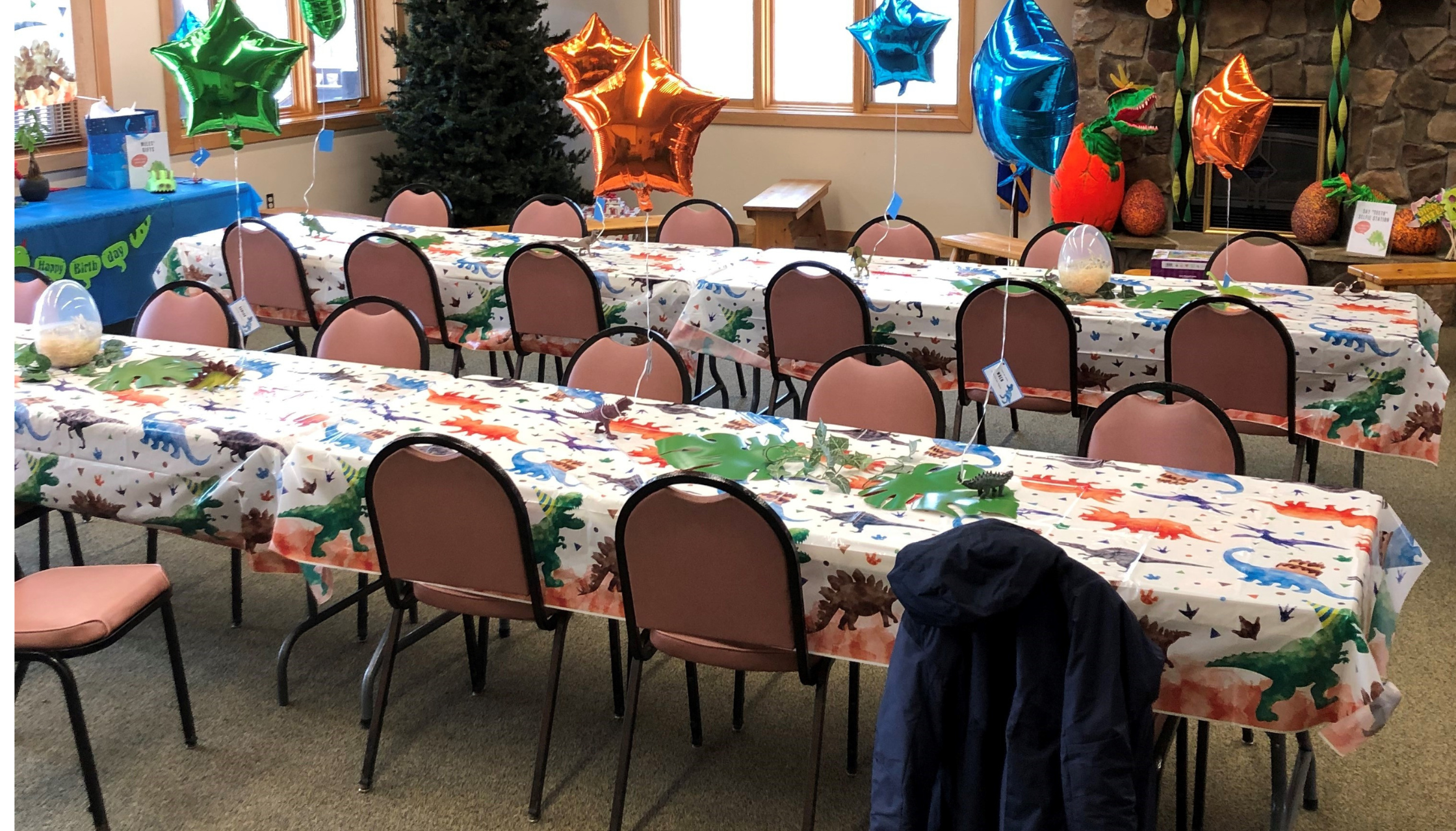 Decorated tables for a party.